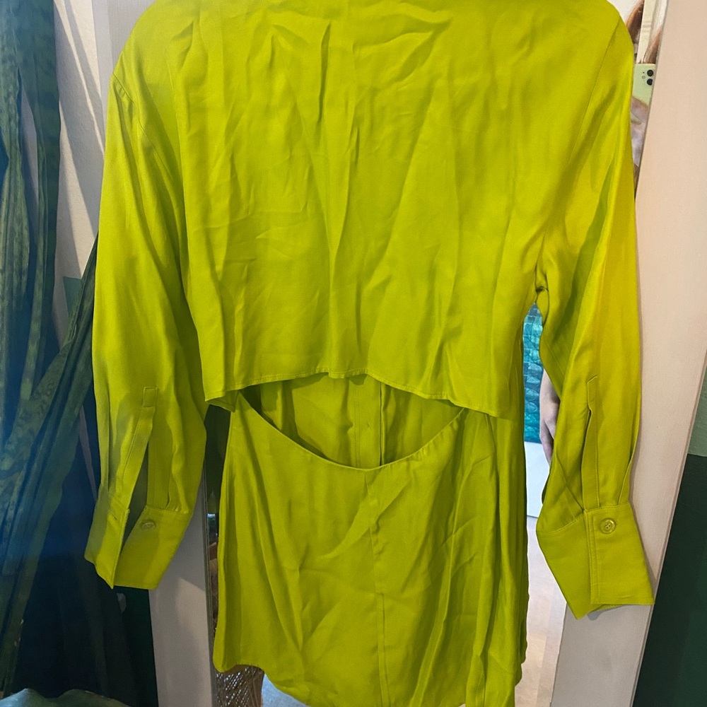 Lime Green Satin Style Shirt Dress - Picture 5 of 5